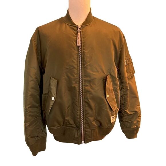 NWT HUDSON Bomber Jacket Nylon Military Green Zipper Pockets Padded Quilted M - Picture 1 of 12